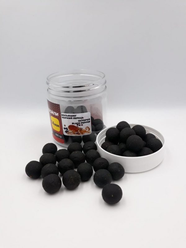 Насадкові бойли 14мм, варені бойли, бойли Восьминіг Чорний Перець (Octopus Black Pepper) 14мм 100г - Зображення 2
