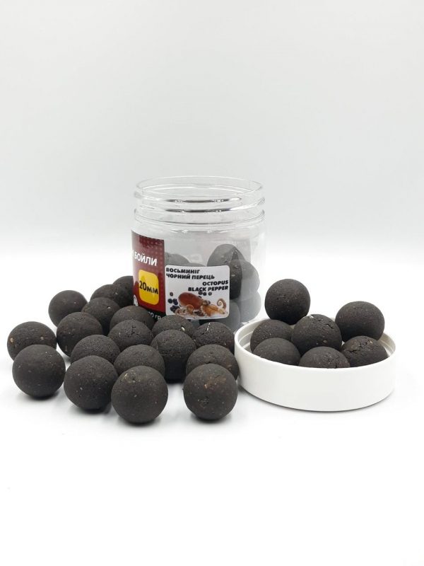 Розчинні насадкові бойли, порошать бойли Восьминіг Чорний Перець (Octopus Black Pepper) 20мм 100г - Зображення 2