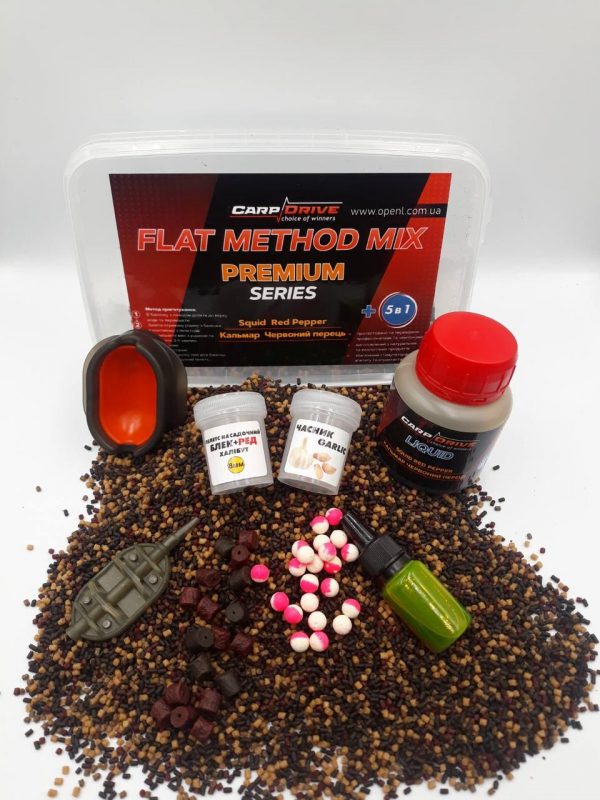 Методный пелети, флет метод мікс Кальмар Червоний перрець (Squid Red Pepper) Premium series Carp Drive 7 в 1 - Зображення 1