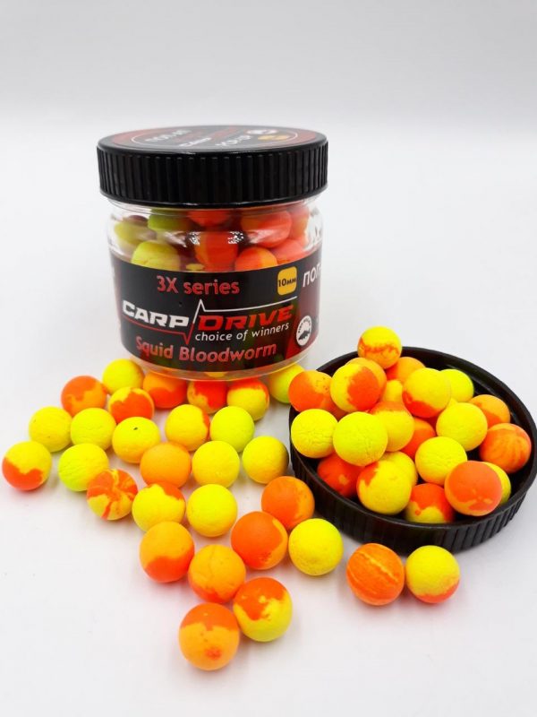 НОВИНКА від Carp Drive! Попап Squid Bloodworm (Кальмар - мотиль) серія 3Х 10мм (в банці 3 двохколірні попапи) - Зображення 1