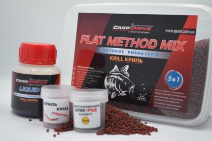 Флет метод Carp Drive мікс Halibut Krill Халібут Криль серія спеції 5 в 1 пелетс 2 мм