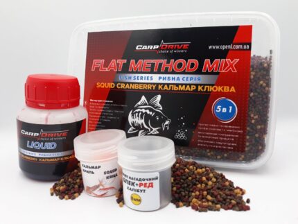 Флет метод Carp Drive мікс Squid Cranberry Кальмар Журавлина рибна серія 5 в 1 пелетс 2 мм