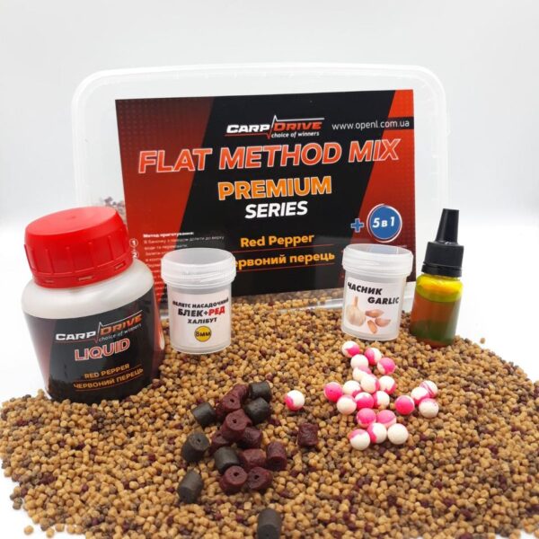 Флет метод мікс Carp Drive Red Pepper Червоний перець преміум 5 в 1 600 г пелетс 2 мм поп ап 8 мм