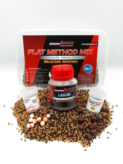 Carp Drive Флет метод мікс Belachan рибна серія 5 в 1 пелетс 2 мм ліквід флюро діп поп ап 8 мм