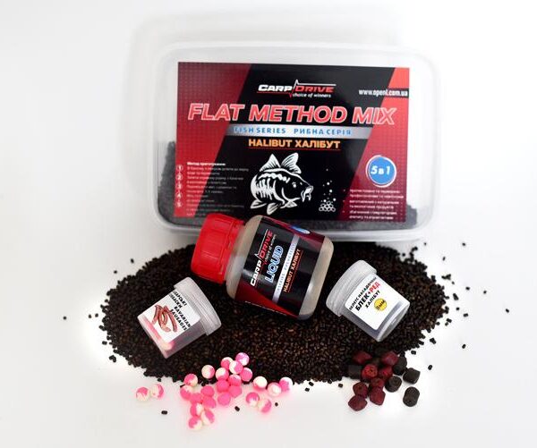 Флет метод Carp Drive мікс Halibut Халібут серія спеції 5 в 1 пелетс 2 мм