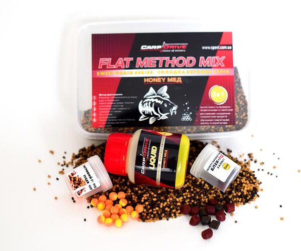 Флет метод Carp Drive мікс Honey мед солодка зернова серія 5 в 1 флет фідер прикормка короп