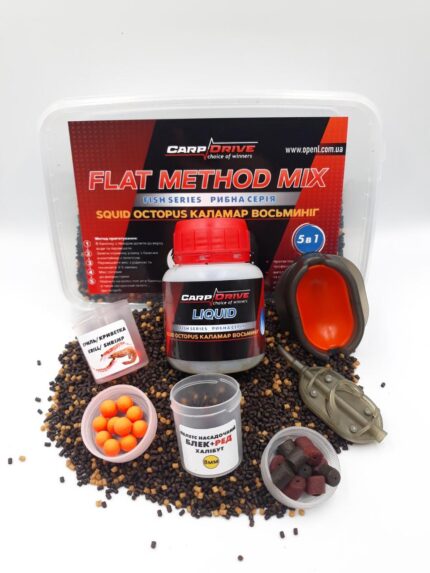 Методний пелетс флет метод мікс Squid Octopus Carp Drive 7 в 1 2 мм набір ліквід поп ап 8 мм