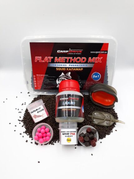 Методний пелетс флет метод мікс Squid Carp Drive 7 в 1 2 мм набір ліквід поп ап 8 мм