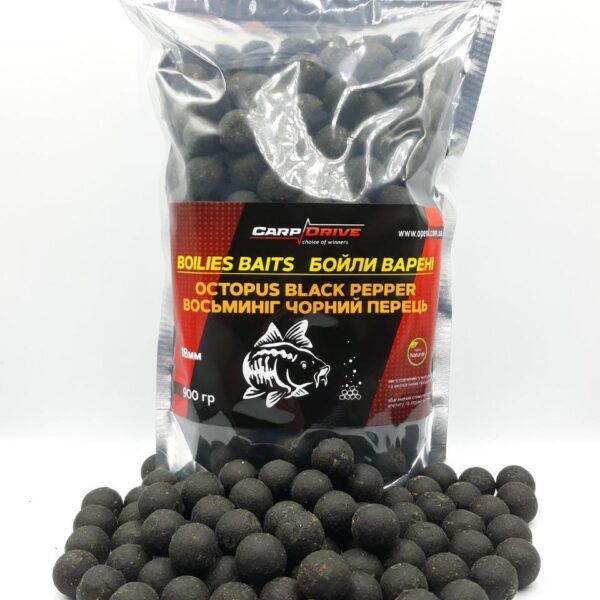 Бойли варені Carp Drive преміум Восьминіг Чорний перець Octopus Black Pepper 18 мм 900 г