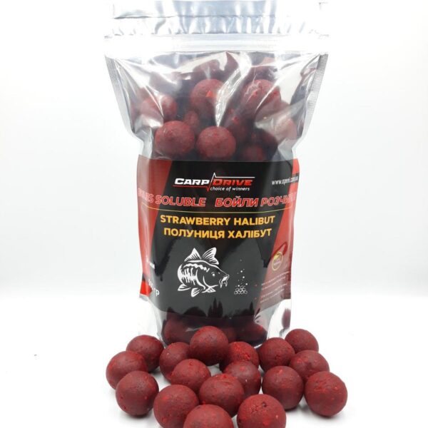 Бойли розчинні спорт серія Полуниця Халибут Strawberry Halibut 24 мм 500 г коропові