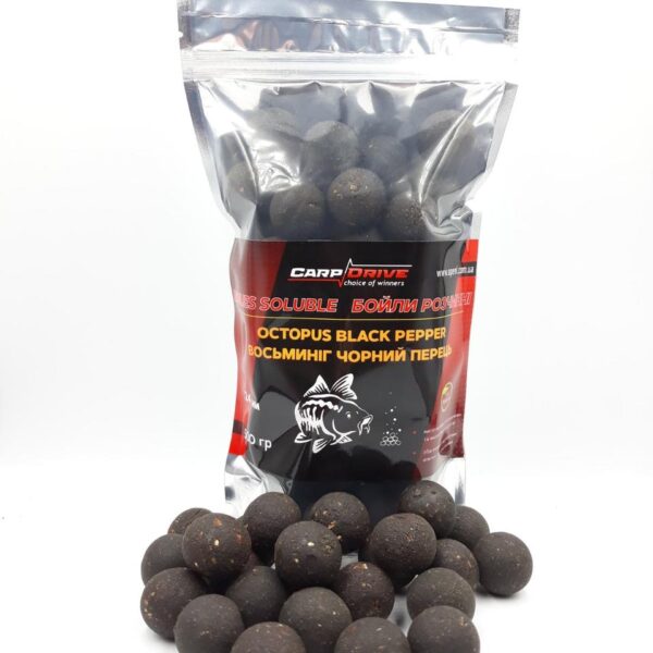 Бойли розчинні Carp Drive Спорт серія Восьминіг Чорний перець Octopus Black Pepper 24 мм 500 г короп амур