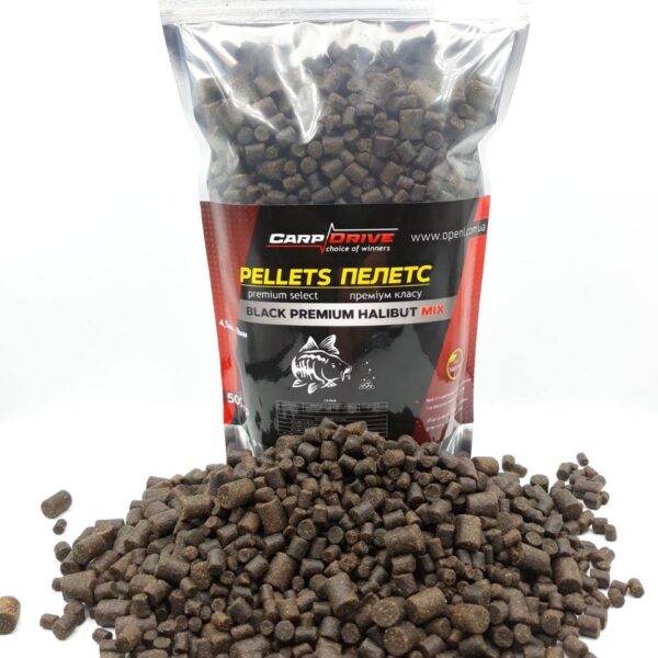 Пелетс Black Premium Halibut Carp Drive Mix 4 5 8 мм 900 г чорні гранули стартовий закорм