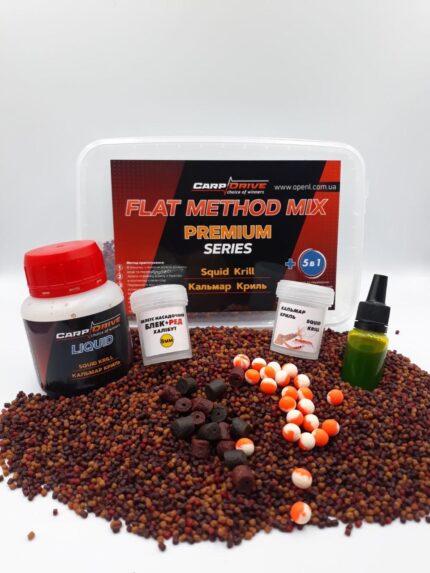 Флет метод мікс Carp Drive Squid Krill Кальмар Криль преміум 5 в 1 600 г пелетс 2 мм поп ап 8 мм