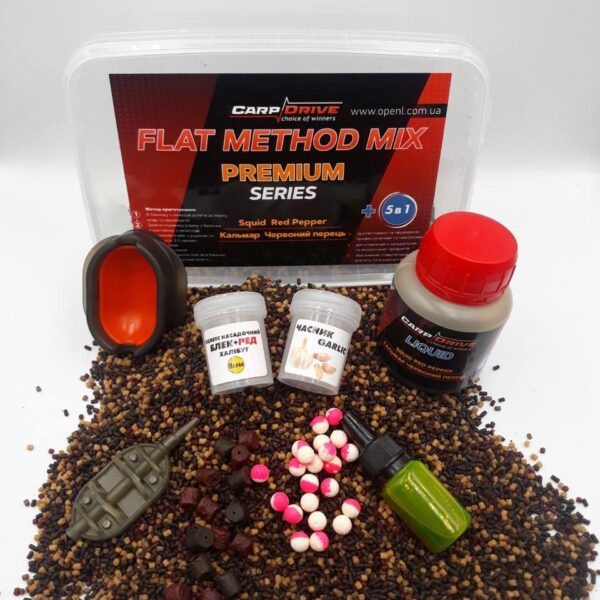 Carp Drive методні пелети флет метод мікс Squid Red Pepper кальмар червоний перець преміум 7 в 1