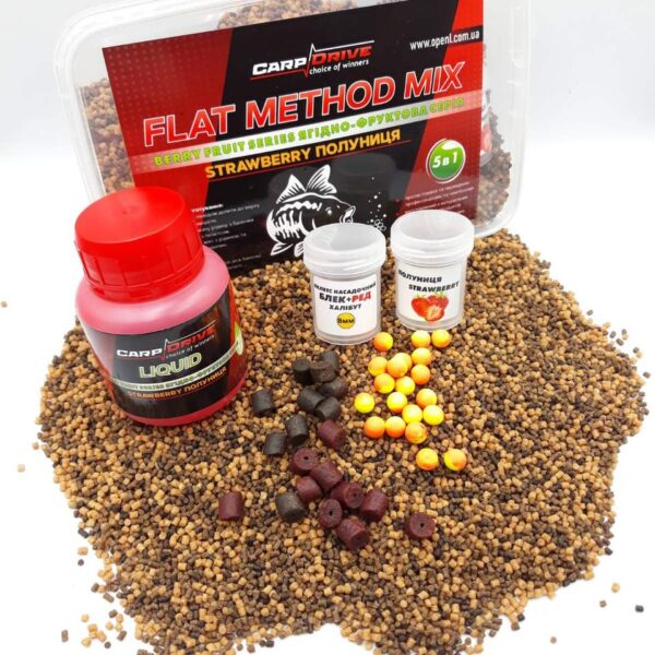 Carp Drive Strawberry Полуниця пелети флет метод мікс 5в1 400 г 2 мм