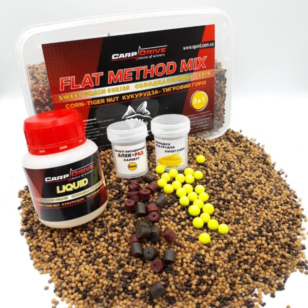 Методний пелетс флет метод мікс Кукурудза Тигровий горіх Corn Tiger Nut Carp Drive 5 в 1 600 г 2 мм