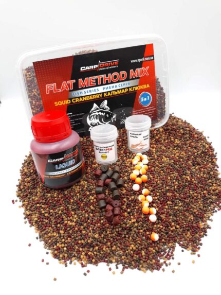 Методний пелетс флет метод мікс Кальмар Журавлина Squid Cranberry Carp Drive 5 в 1 600 г 2 мм