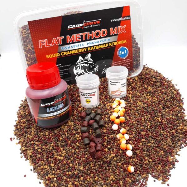 Методний пелетс флет метод мікс Кальмар Журавлина Squid Cranberry Carp Drive 5 в 1 600 г 2 мм