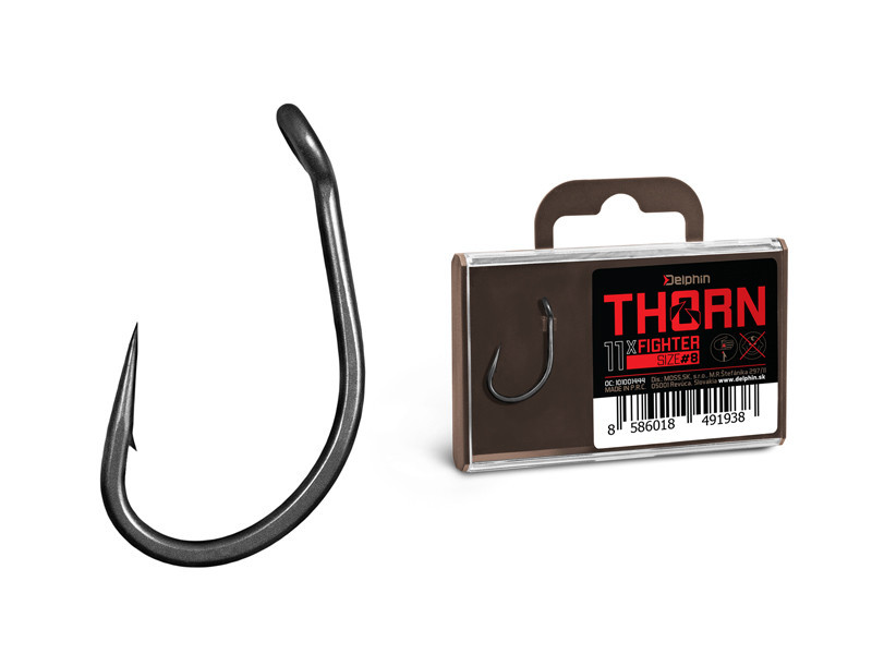 Преміум гачки для риболовлі на коропа Delphin THORN Fighter 11x Delphin THORN Fighter 11x гачки коропові для річки розмір 8