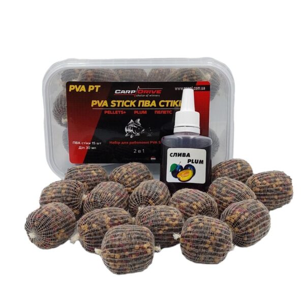 Готові PVA стіки Слива Plum Carp Drive 15 шт ліквід 30 мл пелетс 2 мм Coppens