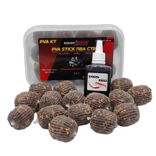 Готові PVA стіки Carp Drive Krill 15 шт ліквід 30 мл пелетс 2 мм