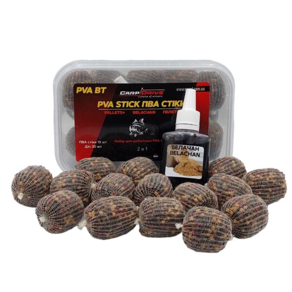 Готові PVA стіки Carp Drive Belachan 15 шт ліквід 30 мл пелетс 2 мм