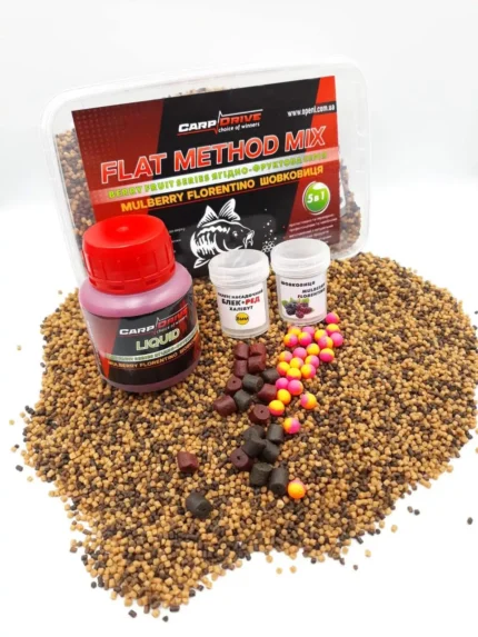 Флет метод Carp Drive мікс Mulberry Florentino шовковиця ягідно фруктова серія 5 в 1 флет фідер прикормка короп