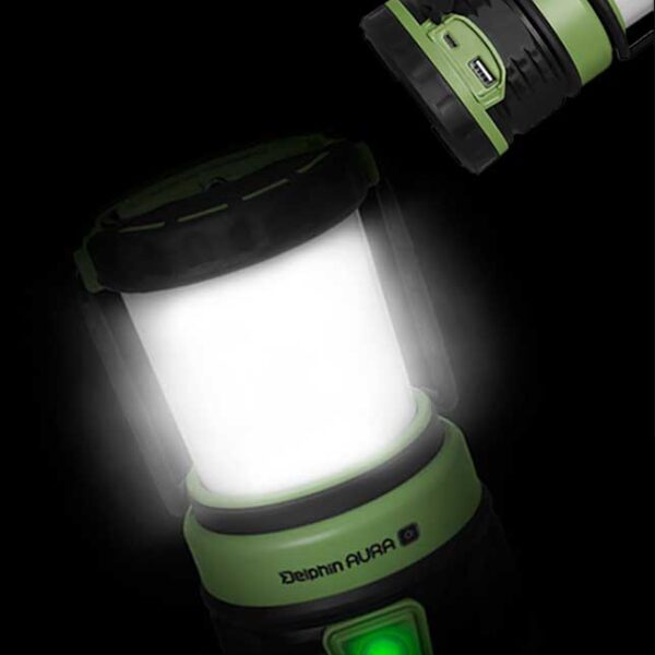 Delphin AURA кемпінгова лампа ліхтар LED 500 лм USB C павербанк SOS