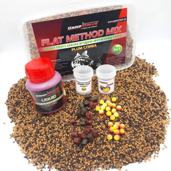 Флет метод Carp Drive мікс Plum слива ягідно фруктова серія 5 в 1 флет фідер прикормка короп