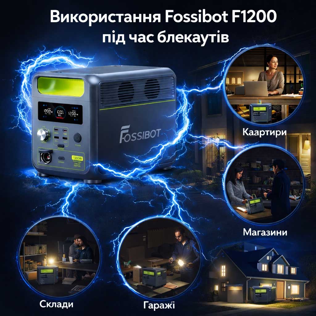 Портативна зарядна станція Fossibot F1200 джерело енергії 1200 Вт використання у побуті