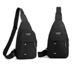 Cумка слінг через плече на блискавці однолямковий рюкзак тканинна чорна - Зображення 3