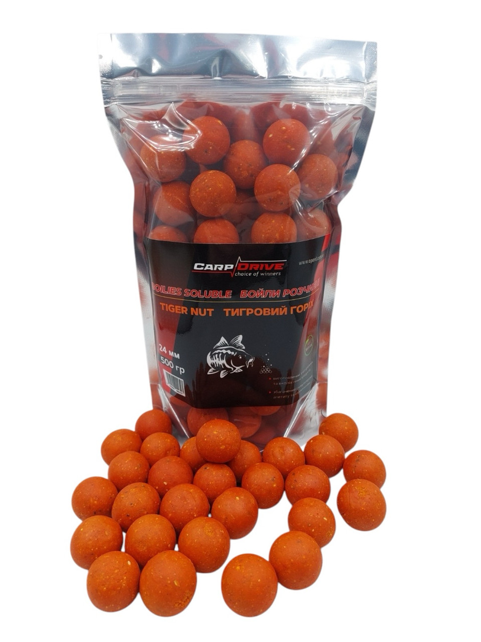6510483038_bojly-rastvorimye-prikormochnye Бойли розчинні прикормові Carp Drive Тигровий горіх Tiger Nut 24мм 500г - Зображення 1