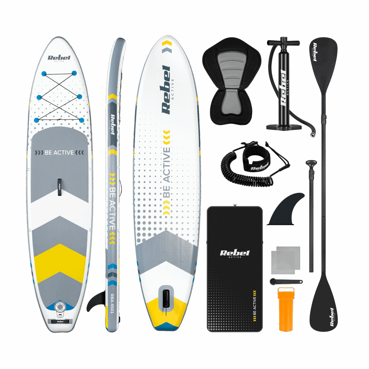 deska-sup-rebel-active-rba4501-biala-76ff1f87fb734dcd9f8dc5f29143a6b5-e9494c6d Надувна дошка SUP з сидінням для плавання Rebel RBA-4501 WH 350см біло-сіра - Зображення 1