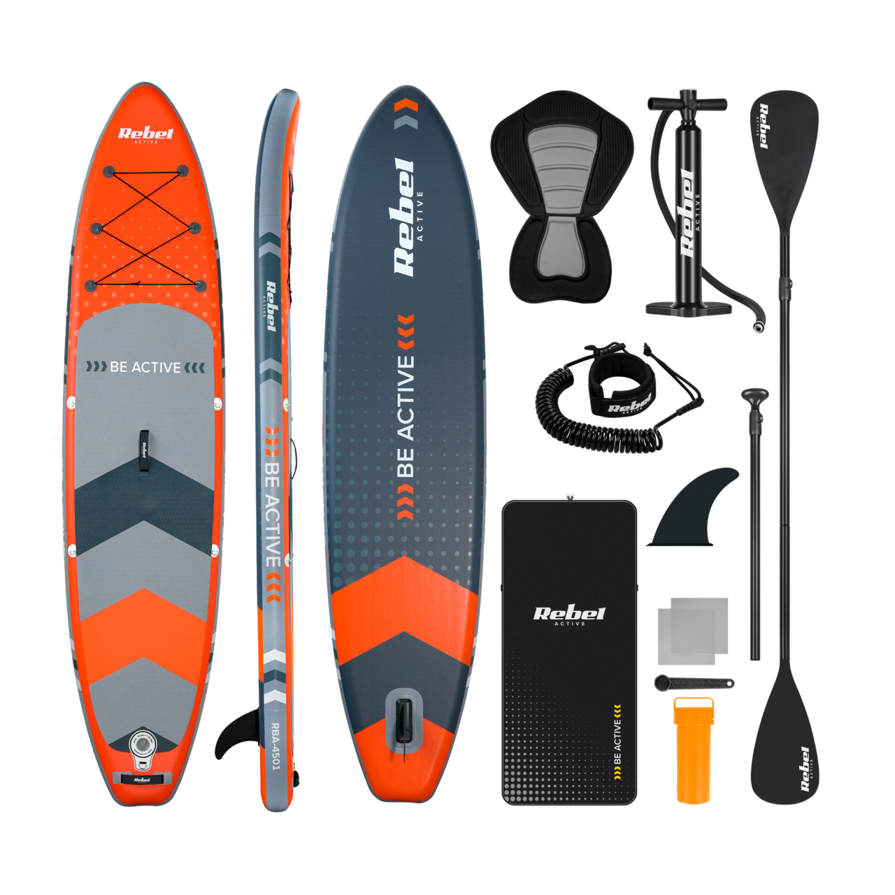 deska-sup-rebel-active-rba4501-pomaranczowa-5fe0ca4c381247d0a09ee9228f349224-ced587bb Надувна SUP-Дошка з сидінням для плавання Rebel RBA-4501-OR 350см - Зображення 1