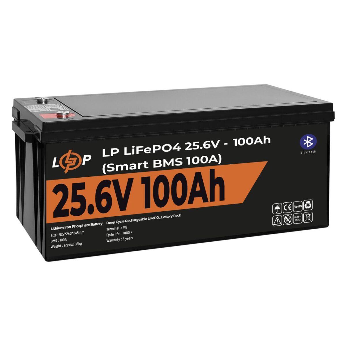 Акумулятор LogicPower LP LiFePO4 24V 25.6V 100 Ah 2560Wh Smart BMS 100А с BT пластик - Зображення 4