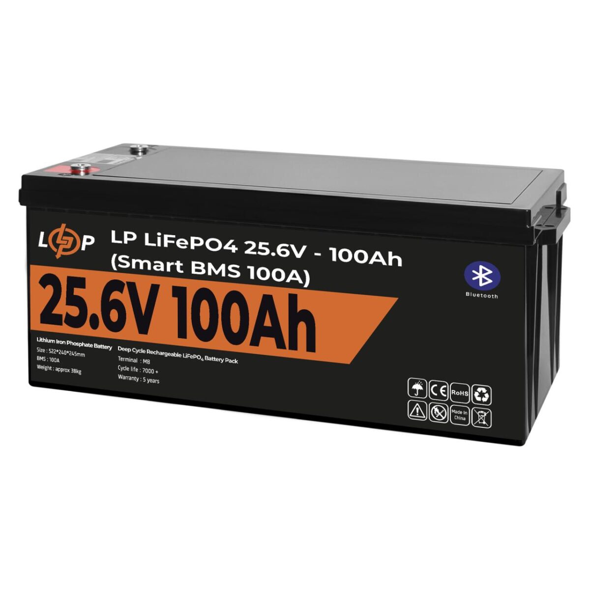 Акумулятор LogicPower LP LiFePO4 24V 25.6V 100 Ah 2560Wh Smart BMS 100А с BT пластик - Зображення 3