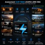 Інфографіка LiFePO4 акумулятор Ameisentech акумуляторна батарея 12.8V 100Ah з BMS 100A