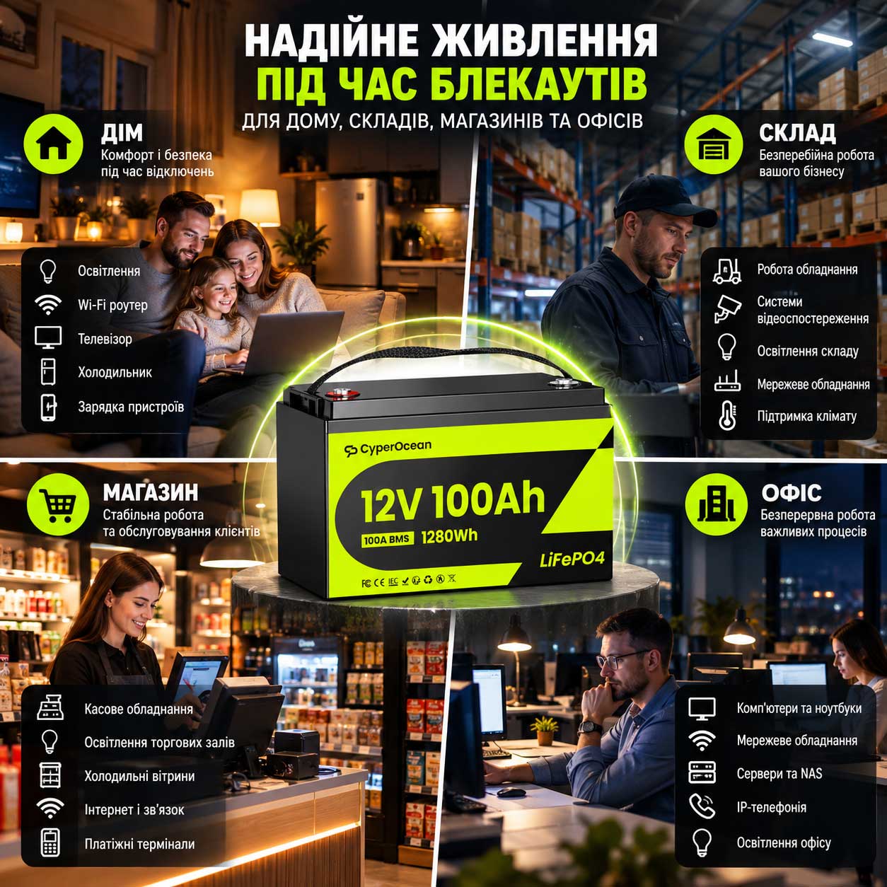akum1_info Акумулятор LiFePO4 CyperOcean 12.8В 100А·год із BMS 100А (CO12V100AH100)
