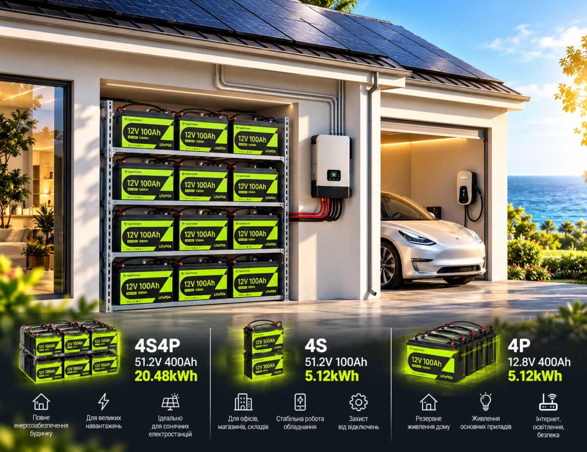 Акумулятор LiFePO4 CyperOcean 12.8В 100А·год із BMS 100А (CO12V100AH100)